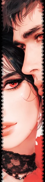 Free dark romance bookmark featuring close-up faces of a pretty couple